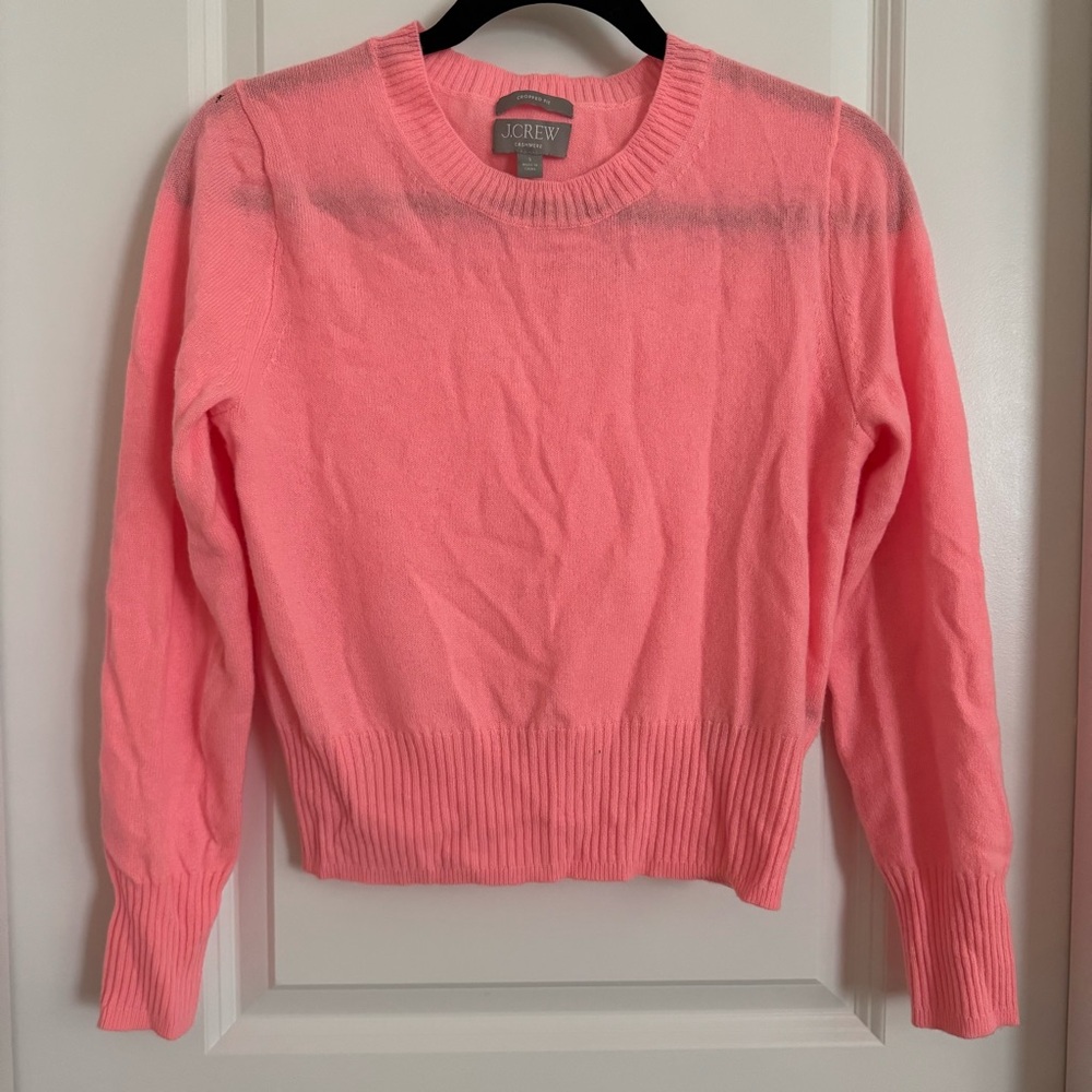 J. Crew Neon Pink Cashmere Cropped Crew Neck Sweater, S